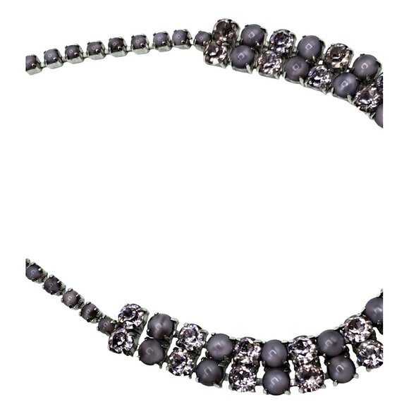 Vintage Rhinestone Choker Necklace Lavender Purple Cats Eye Satin Glass Costume - Picture 5 of 8